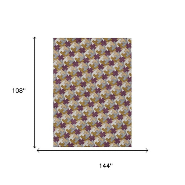 9 X 12 Purple Geometric Polyester Area Rug Washable for Indoor Outdoor Spaces