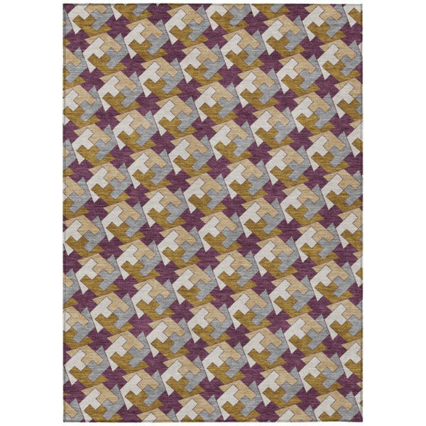 HomeRoots 10 X 14 Purple Geometric Polyester Area Rug Washable for Indoor Outdoor Spaces 744536