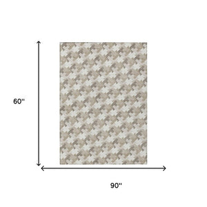 5 X 8 Ivory Beige Geometric Polyester Area Rug Stain Resistant for Patio or Living Room