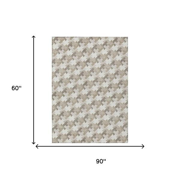 5 X 8 Ivory Beige Geometric Polyester Area Rug Stain Resistant for Patio or Living Room
