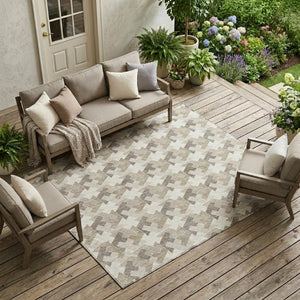 8 X 10 Ivory Beige Geometric Polyester Washable Rug for Patios and Living Rooms