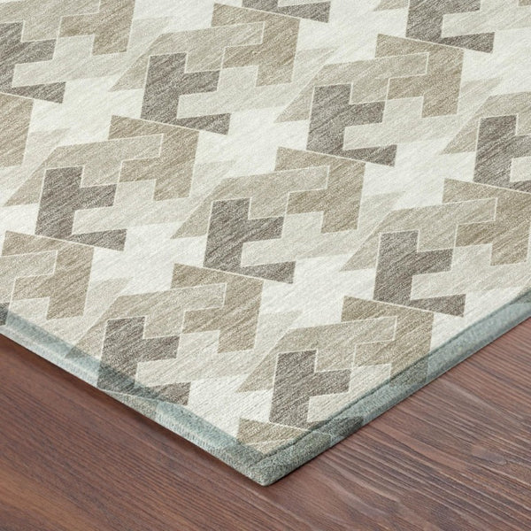 8 X 10 Ivory Beige Geometric Polyester Washable Rug for Patios and Living Rooms