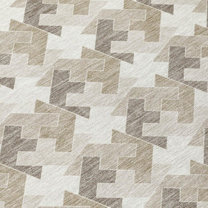 8 X 10 Ivory Beige Geometric Polyester Washable Rug for Patios and Living Rooms