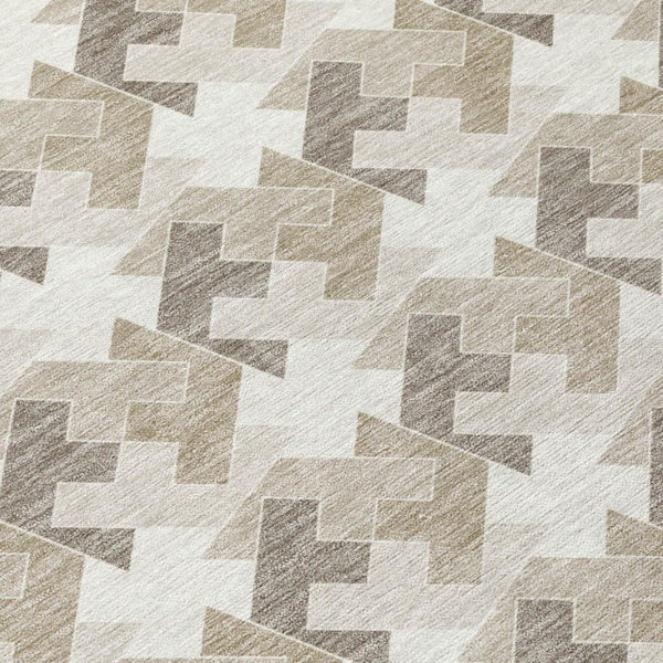 8 X 10 Ivory Beige Geometric Polyester Washable Rug for Patios and Living Rooms