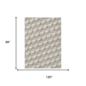 8 X 10 Ivory Beige Geometric Polyester Washable Rug for Patios and Living Rooms