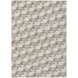 HomeRoots 10 X 14 Ivory Beige Geometric Polyester Area Rug Washable for Patio or Living Room 744542