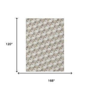 10 X 14 Ivory Beige Geometric Polyester Area Rug Washable for Patio or Living Room