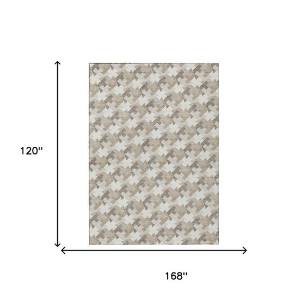 10 X 14 Ivory Beige Geometric Polyester Area Rug Washable for Patio or Living Room