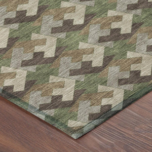 8 X 10 Olive Geometric Polyester Area Rug Washable for Patio Porch and Living Room