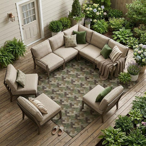 9x12 Olive Green Geometric Polyester Area Rug Washable Stain Resistant Indoor Outdoor