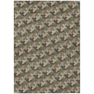 HomeRoots 9x12 Olive Green Geometric Polyester Area Rug Washable Stain Resistant Indoor Outdoor 744553