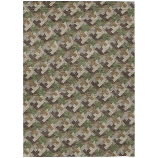 HomeRoots 9x12 Olive Green Geometric Polyester Area Rug Washable Stain Resistant Indoor Outdoor 744553