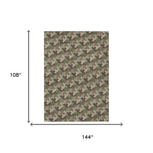 9x12 Olive Green Geometric Polyester Area Rug Washable Stain Resistant Indoor Outdoor