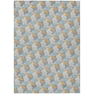 HomeRoots 5 X 8 Blue Silver Geometric Polyester Area Rug Washable for Indoor Outdoor Use 744556