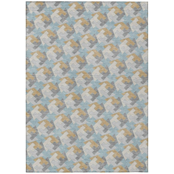 HomeRoots 5 X 8 Blue Silver Geometric Polyester Area Rug Washable for Indoor Outdoor Use 744556