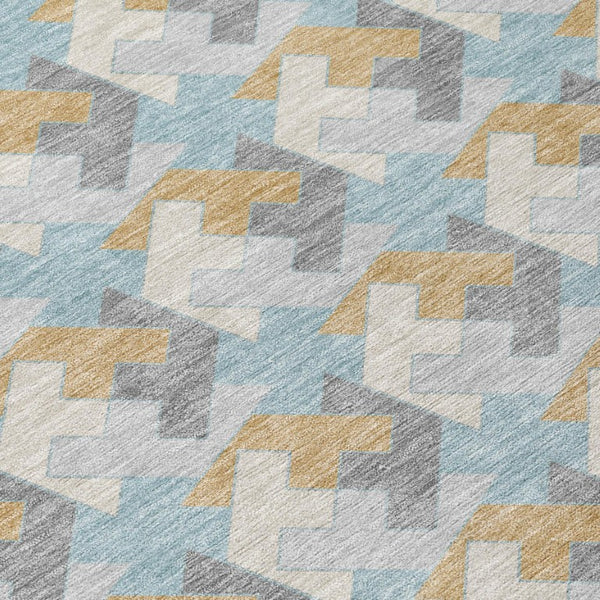 5 X 8 Blue Silver Geometric Polyester Area Rug Washable for Indoor Outdoor Use