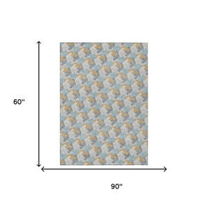 5 X 8 Blue Silver Geometric Polyester Area Rug Washable for Indoor Outdoor Use