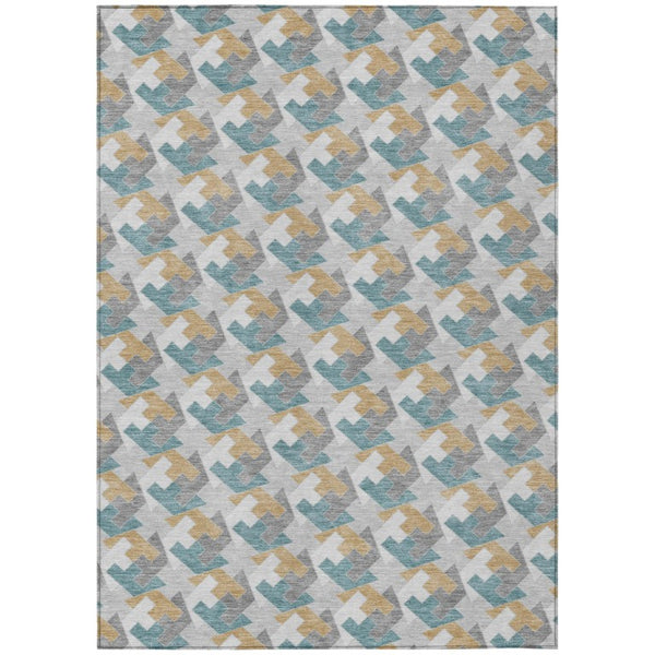 HomeRoots 5x8 Silver Gray Geometric Polyester Area Rug Washable for Indoor Outdoor Spaces 744562