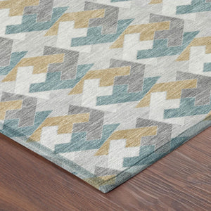 5x8 Silver Gray Geometric Polyester Area Rug Washable for Indoor Outdoor Spaces