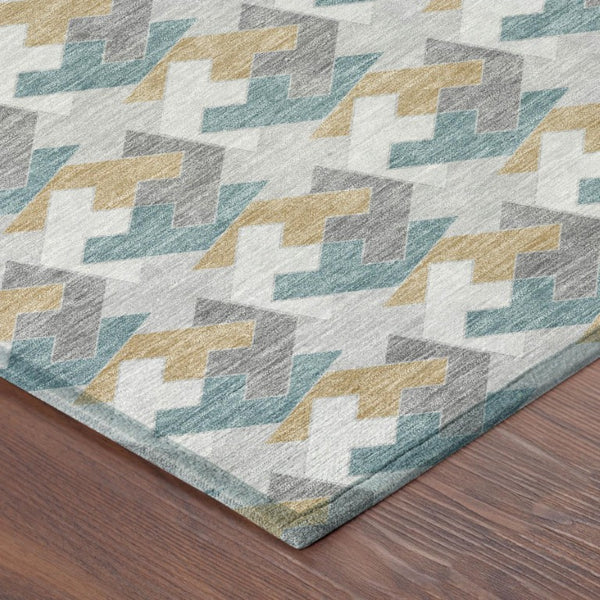 5x8 Silver Gray Geometric Polyester Area Rug Washable for Indoor Outdoor Spaces