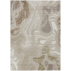 HomeRoots 5 X 8 Abstract Beige Brown Polyester Area Rug Washable for Patio or Living Room 744568