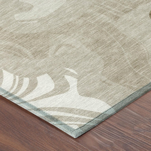 5 X 8 Abstract Beige Brown Polyester Area Rug Washable for Patio or Living Room
