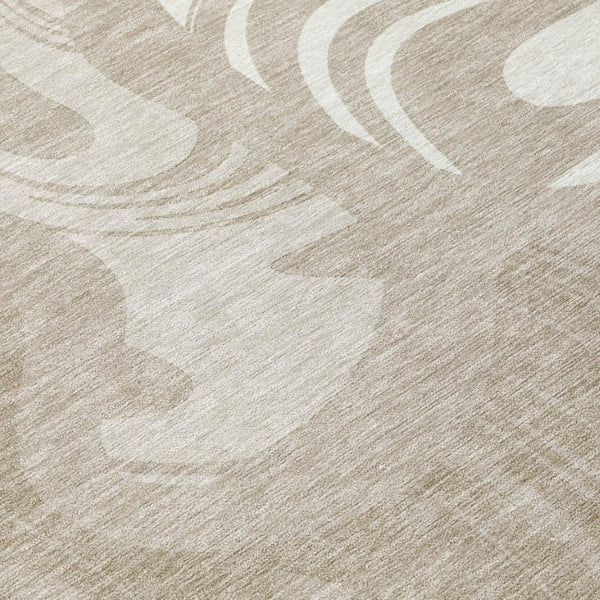 5 X 8 Abstract Beige Brown Polyester Area Rug Washable for Patio or Living Room