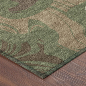 8 Foot Olive Green Abstract Polyester Round Rug Washable for Indoor Outdoor Use