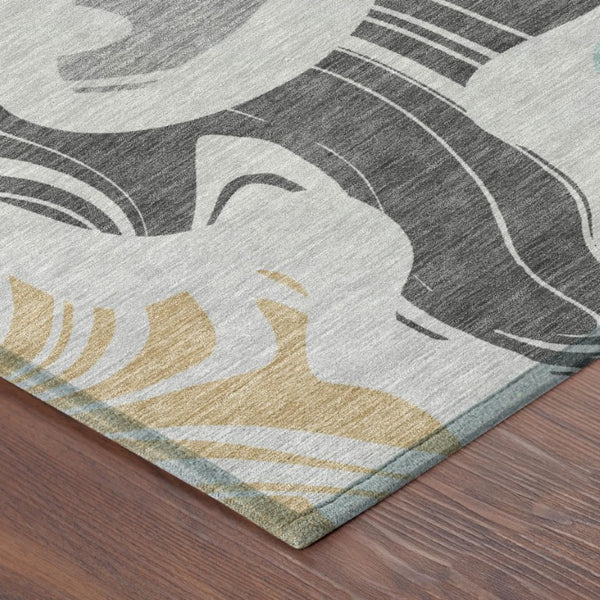 5x8 Silver Gray Abstract Polyester Area Rug Stain Resistant Indoor Outdoor Use