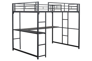 English Elm Contemporary Full Loft Bed With Twin Ladders, Durable Metal Frame, Stylish Black Finish For Space-Saving B2741S00304