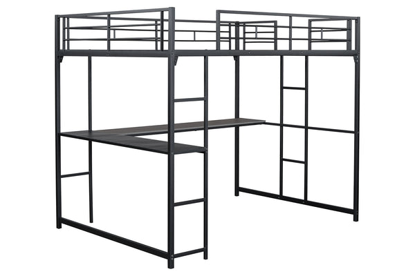 English Elm Contemporary Full Loft Bed With Twin Ladders, Durable Metal Frame, Stylish Black Finish For Space-Saving B2741S00304