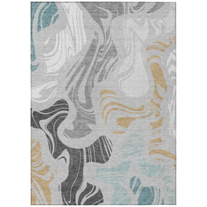 HomeRoots 8 X 10 Silver Gray Abstract Polyester Area Rug Washable for Patio or Living Room 744600