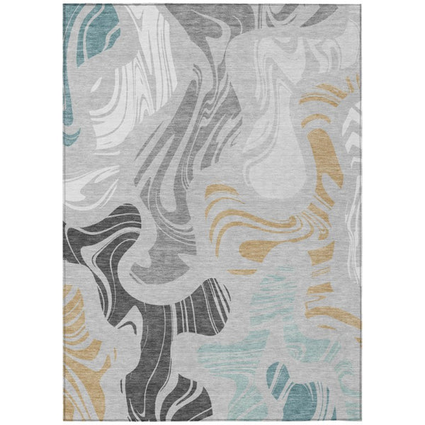 HomeRoots 8 X 10 Silver Gray Abstract Polyester Area Rug Washable for Patio or Living Room 744600
