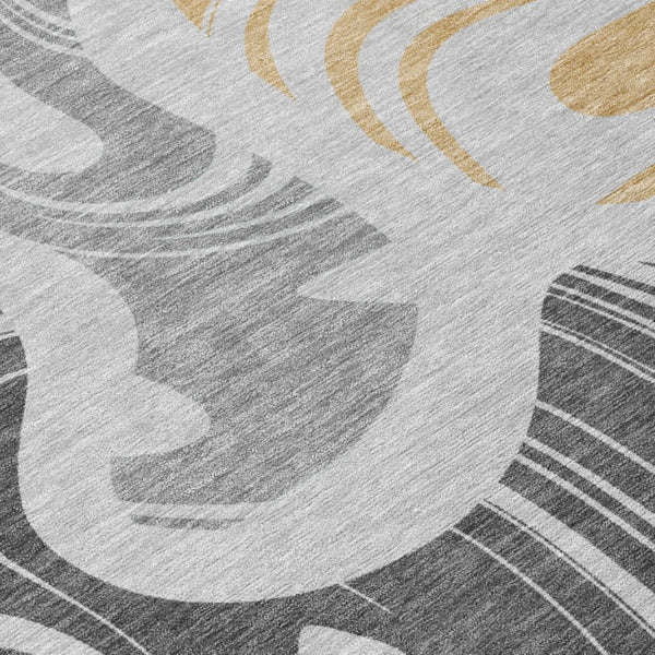 8 X 10 Silver Gray Abstract Polyester Area Rug Washable for Patio or Living Room