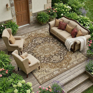 8x10 Oriental Polyester Area Rug Stain Resistant for Indoor Outdoor Spaces