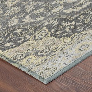 8 Foot Round Oriental Polyester Area Rug Washable Indoor Outdoor Gray Graphite