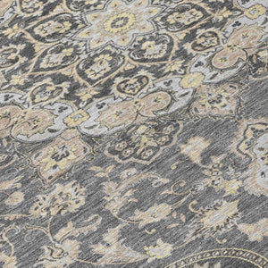 8 Foot Round Oriental Polyester Area Rug Washable Indoor Outdoor Gray Graphite