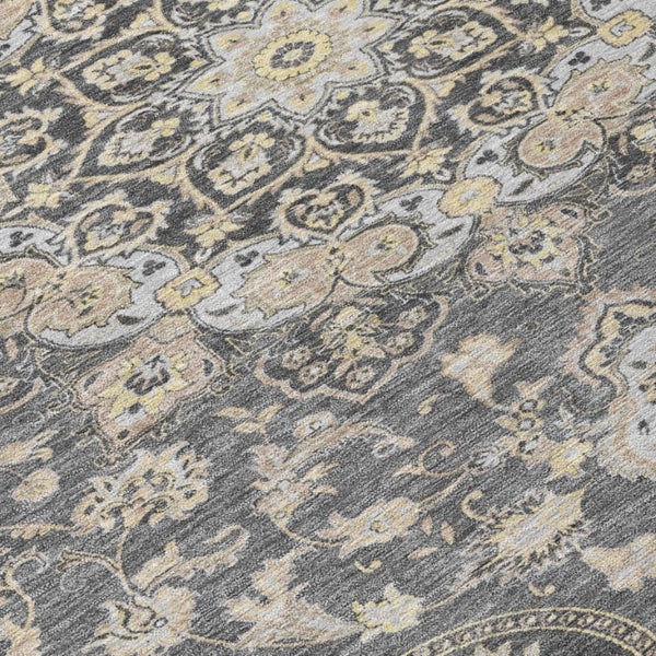 8 Foot Round Oriental Polyester Area Rug Washable Indoor Outdoor Gray Graphite