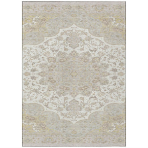 HomeRoots 5x8 Ivory Silver Oriental Polyester Area Rug Washable for Indoor Outdoor Use 744622