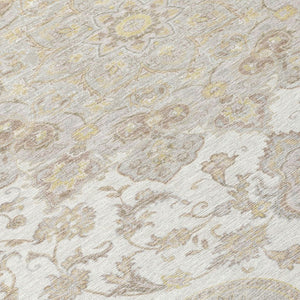 5x8 Ivory Silver Oriental Polyester Area Rug Washable for Indoor Outdoor Use
