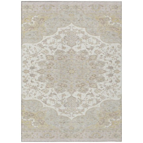 HomeRoots 8 X 10 Ivory Silver Oriental Polyester Area Rug for Indoor Outdoor Living 744624