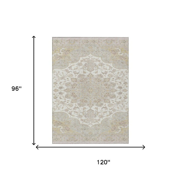 8 X 10 Ivory Silver Oriental Polyester Area Rug for Indoor Outdoor Living