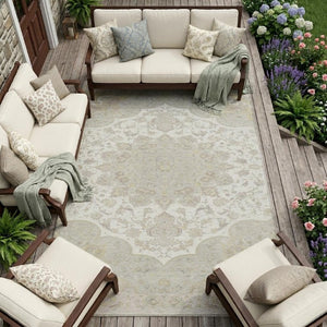 10 X 14 Ivory Silver Oriental Polyester Area Rug Washable Stain Resistant Indoor