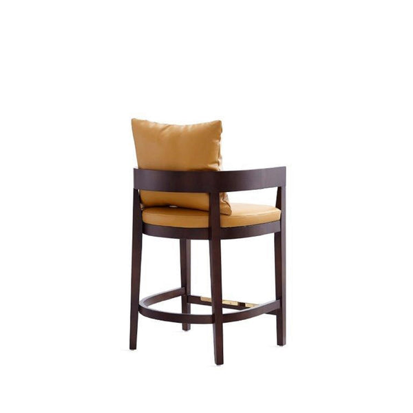English Elm Ritz Wood Upholstered Counter Stool with Faux Leather, Walnut Finish, Gold Footrest, Fully Assembled Camel B365P398012