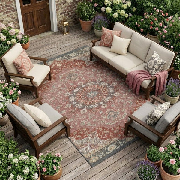10 X 14 Oriental Washable Polyester Area Rug for Indoor Outdoor Living Spaces