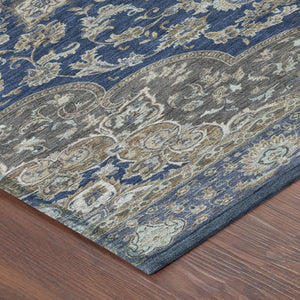5 X 8 Navy Oriental Polyester Area Rug Washable Stain Resistant Indoor Outdoor