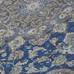 5 X 8 Navy Oriental Polyester Area Rug Washable Stain Resistant Indoor Outdoor