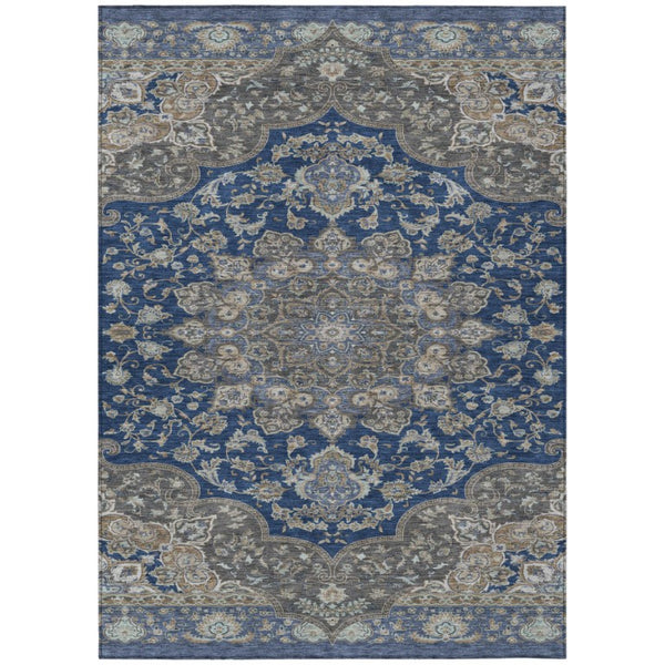 HomeRoots 9x12 Navy Oriental Polyester Area Rug Stain Resistant for Patio Porch or Living Room 744637