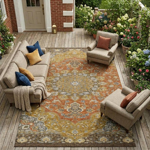 9 X 12 Oriental Polyester Area Rug Stain Resistant Indoor Outdoor Patio Decor