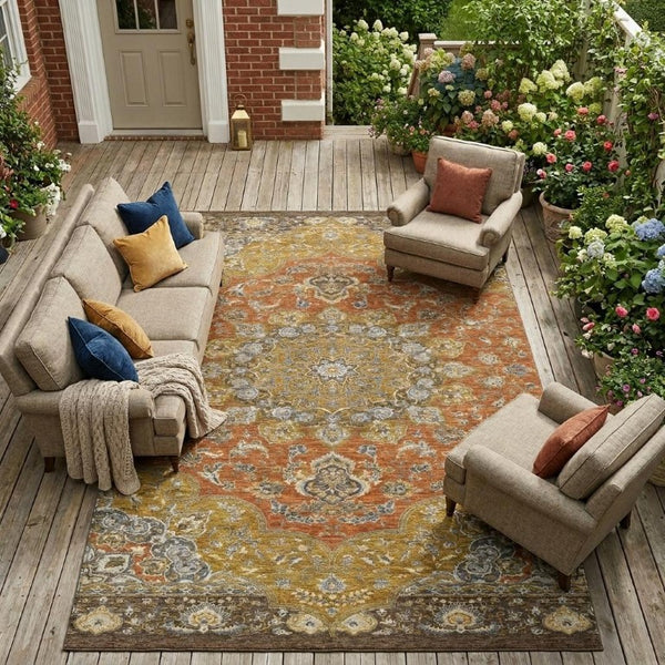 9 X 12 Oriental Polyester Area Rug Stain Resistant Indoor Outdoor Patio Decor